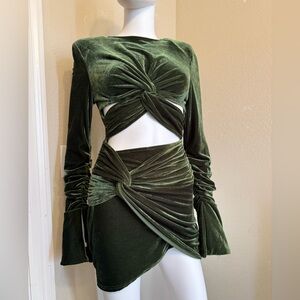 NWT PrettyLittleThing Olive Velvet Twist Cut Out Dress